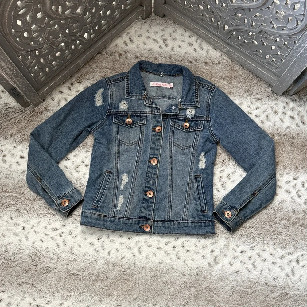 Ci Sono cropped jean jacket girls size 10 distressed denim girlhoodcore school
